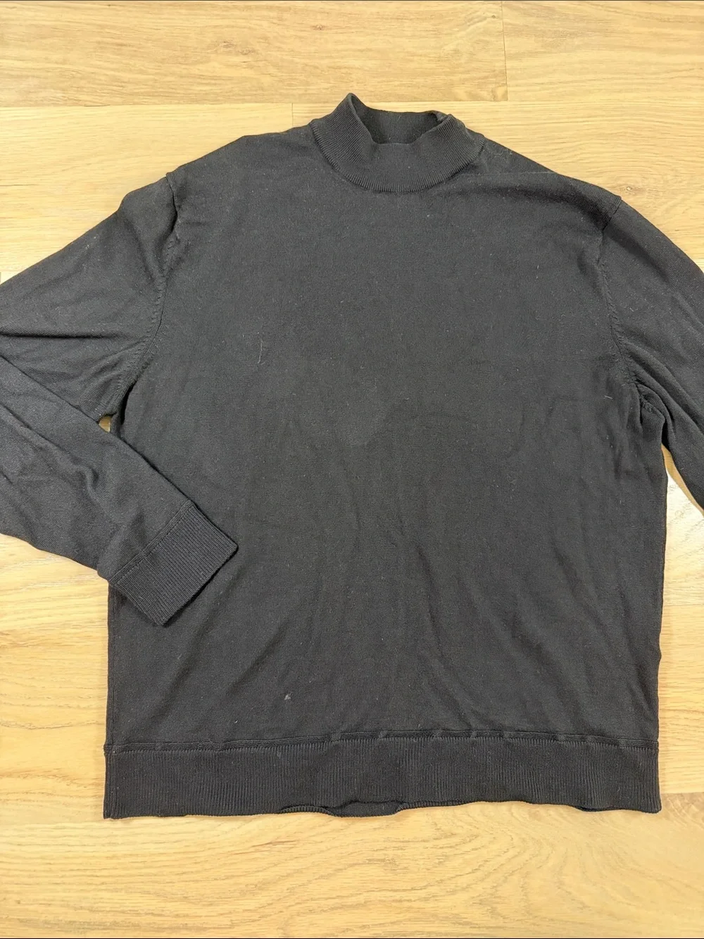 Luxury Merino Wool Silk Cashmere Blend Mock Neck Sweater Black XL